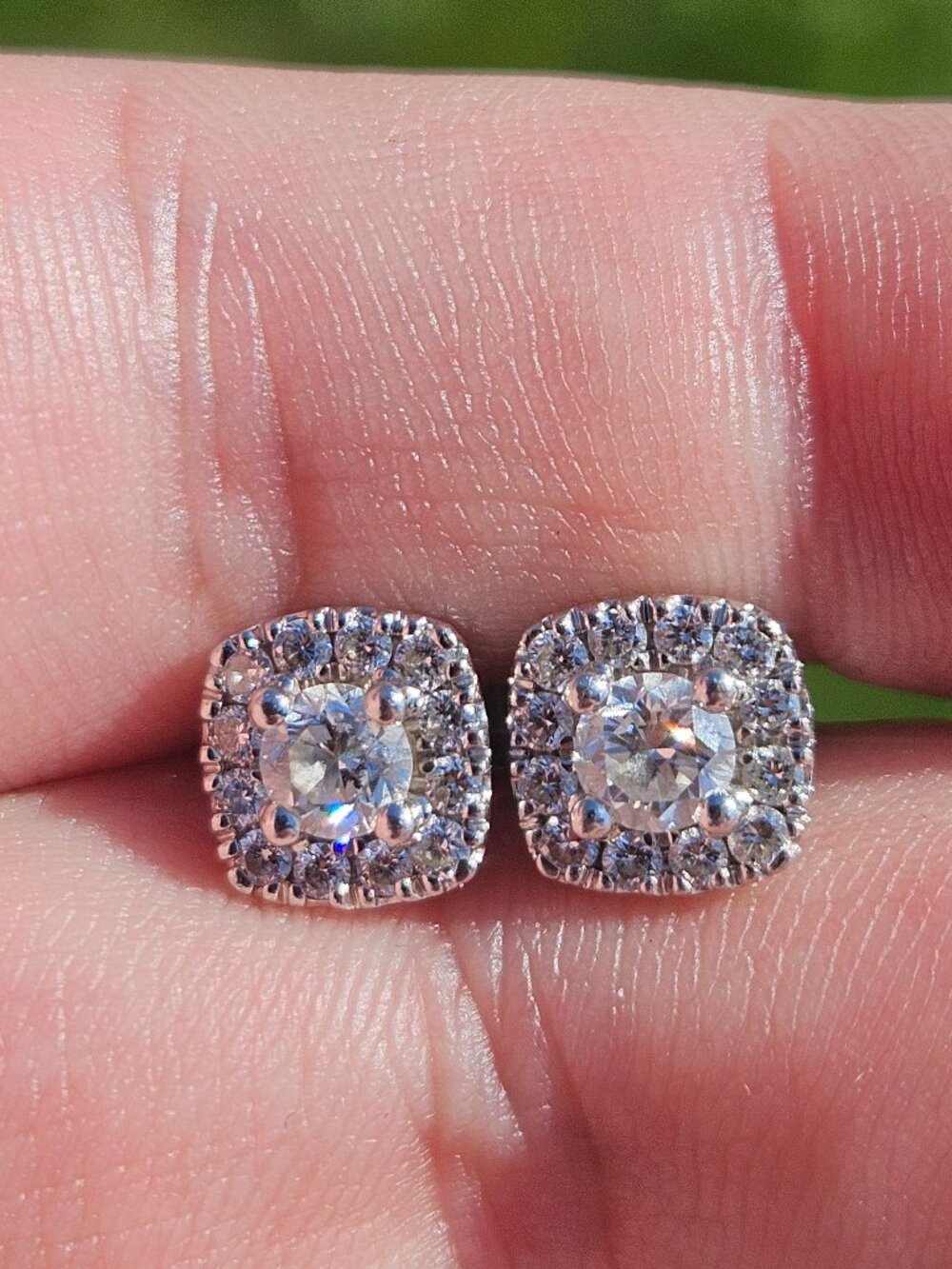 10K White Gold Lab Created Diamond Halo Cluster Cocktail Earrings 8x8mm